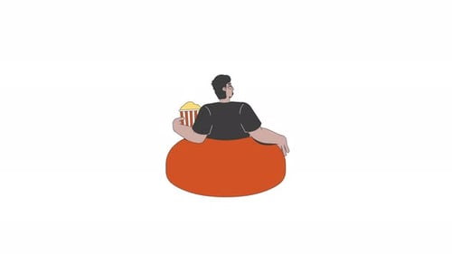 Animated Flat Design Illustration of Person with Popcorn
