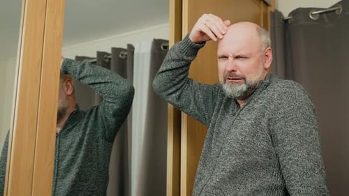 Upset Man Crying Over Hair Loss Struggling with Balding Emotional Reaction to Thinning Hair As He