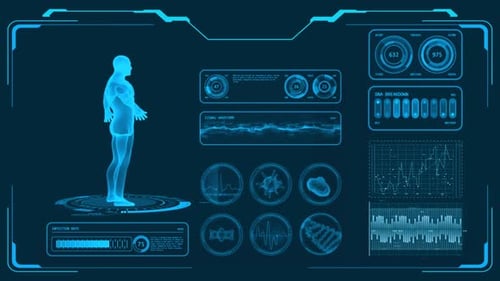 Futuristic Medical Interface Display with Human Body Hologram HUD