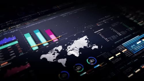 Business stock market, trading, info graphic with animated graphs, charts and data numbers insight a
