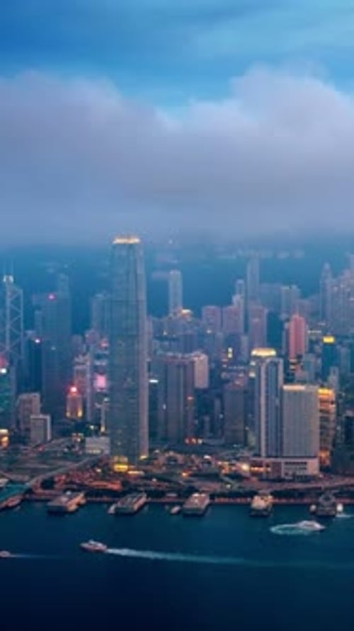 View of Illuminated Hong Kong Skyline Hong Kong China