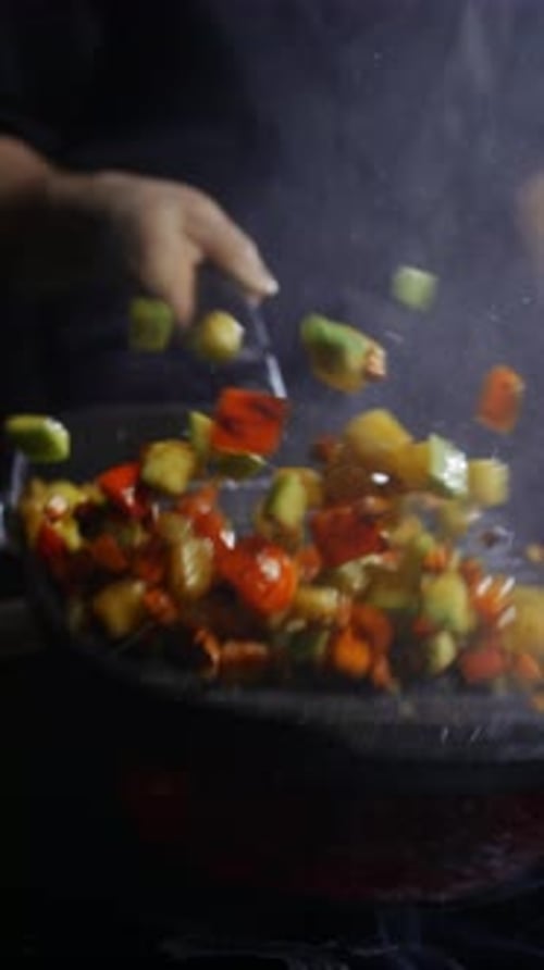 Cooking Vegetables in Pan on Stove