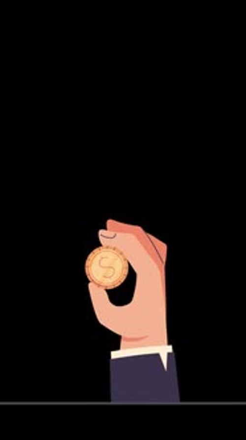 2D Hand Holding Coin Vertical Animation Alpha Channel