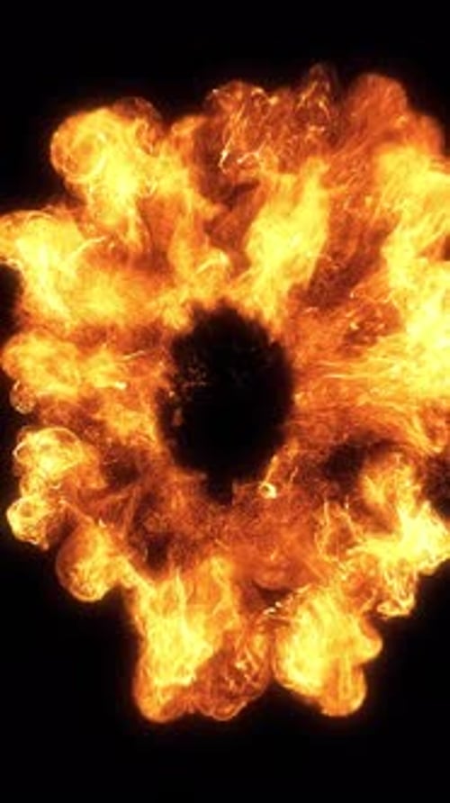 Explosive fiery burst with glowing embers and alpha channel transition