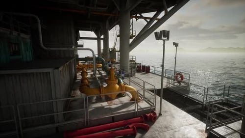 Dusk View of an Abandoned Oil Rig Platform at Sea