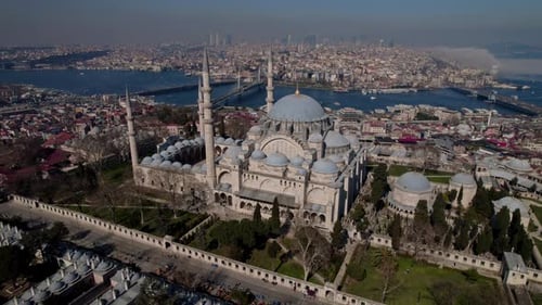 Aerial View of Süleymaniye Mosque, Golden Horn and Istanbul Bridge