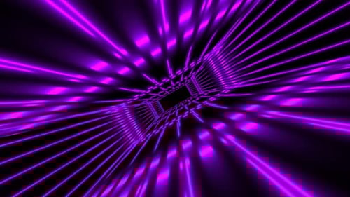 Abstract purple futuristic tunnel square rectangular grid of glowing neon lines digital beautiful ma