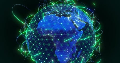 Red de conexión global Tecnología de circuito de línea Ai Transferencia de datos abstracto fondo azul 5g