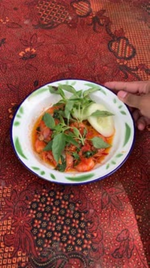 Delicious Dish on Red Patterned Table