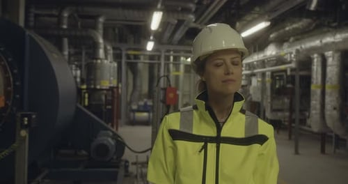 Portrait of female engineer working in an industrial plant room