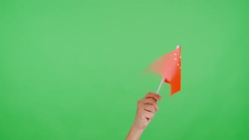 Hand Waving Chinese Flag on Green Screen