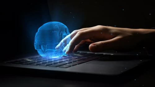 Holographic Skull and Hand Interacting on Laptop Keyboard