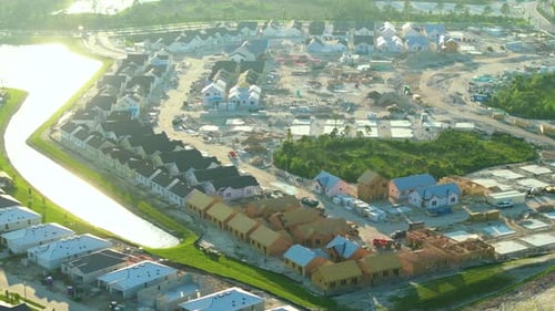 Aerial View of Suburban Houses Under Construction