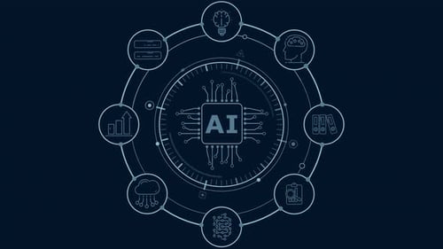 Digital AI Technology Concept Animation with Flat Design Icons