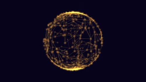Goldene Netzwerkverbindungen bilden eine leuchtende Kugel auf dunklem Hintergrund
