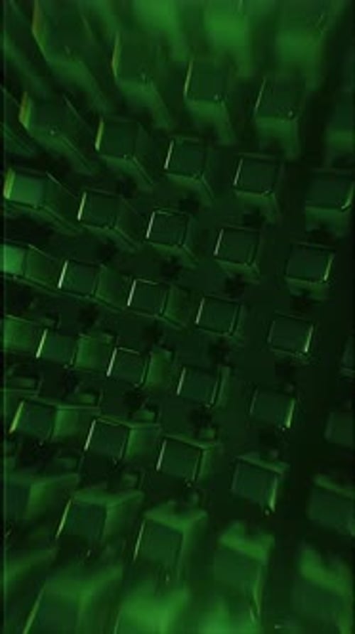 Futuristic Green Digital Cubes Grid Loop Background