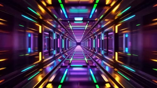 Futuristic Neon Tunnel Sci Fi Corridor Motion Background