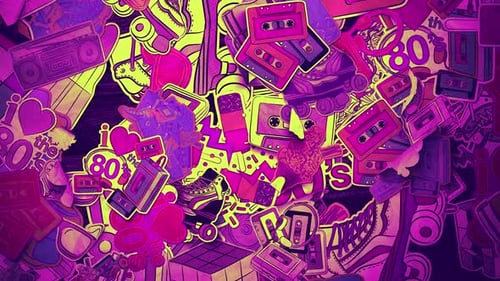 Animated 80s Retro Pop Art Stickers Background Reveal