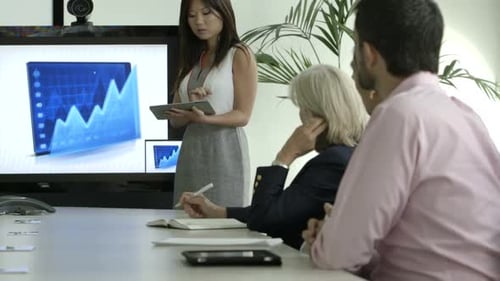 Business presentation with charts in a meeting room