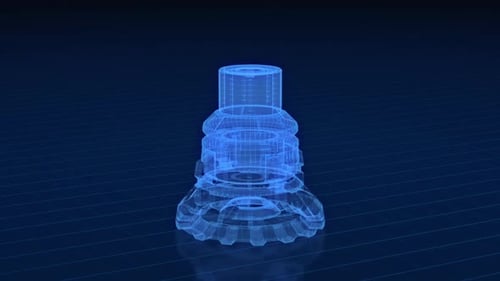 Futuristic Holographic Gear Disassembly and Assembly Animation