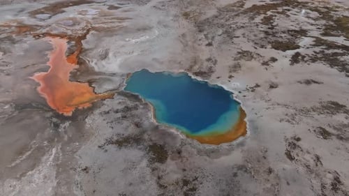 Hydrothermal Area of Great Fountain Geyser in Yellowstone National Park in Wyoming USA