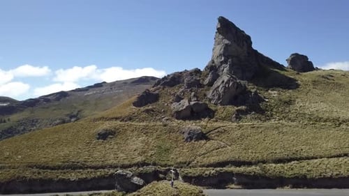 Majestic steep rocky cliffs in Ecuador, flying forward view