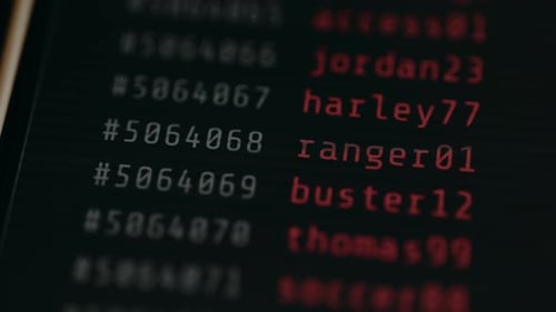 Scrollender Wordlist-Feed für den Passwort-Cracking-Prozess Ethisches Hacking-Konzept