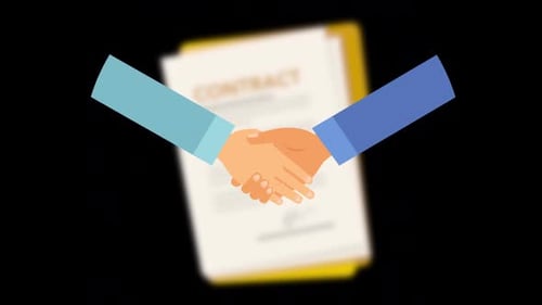 Animated Business Deal Handshake and Contract