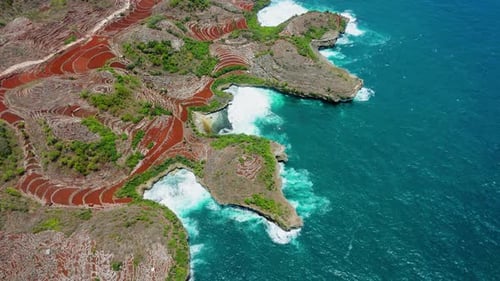 Drone view from top of beautiful beach scenery in Yogyakarta, Indonesia