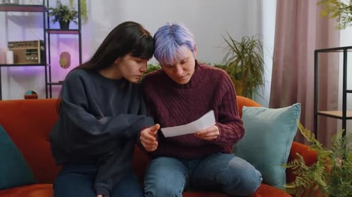 Women Open Envelope Letter Reads It Feel Happy Positive Pregnancy Test Bank Loan Approve Good News