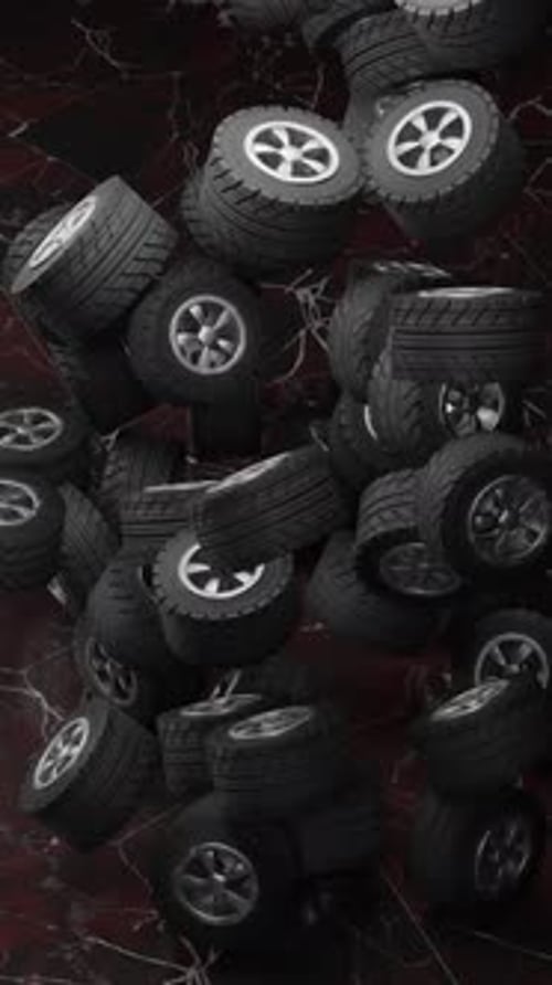 Luxury Car Tires Falling 3D Motion Background