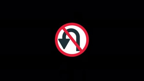 No U-Turn. Traffic Regulation Concept Animation Video - Transparent