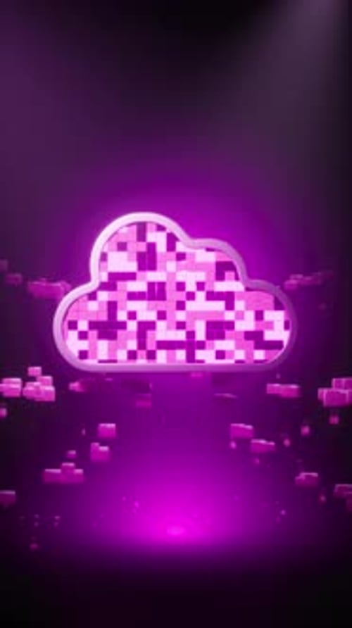 Neon Pixel Cloud Icon Digital Data Flow Animation
