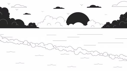 Minimalist Black and White Animated Seascape Background