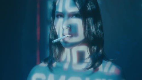 An Emotional Portrait Featuring a Projection of No Smoking Words Showcasing Depth and Contemplation