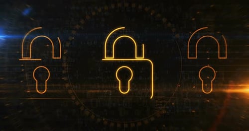 Cyber security with padlock symbol loop digital concept