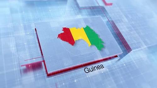 Guinea Country Map with Digital Grid Broadcast Graphic
