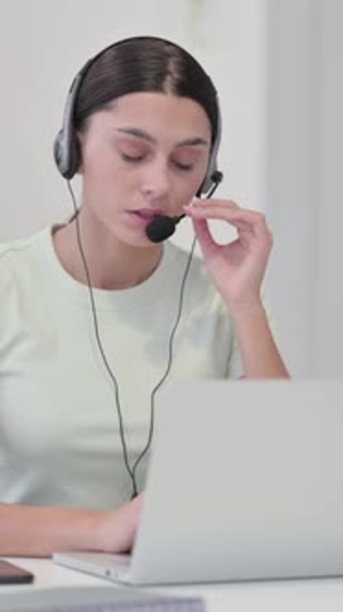 Call Center Woman Talking with Customer on Video Chat, Vertical Video