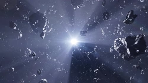 Asteroid Field Flythrough with Radiant Central Light