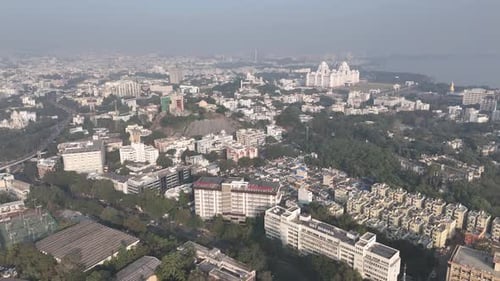 Aerial footage of Hyderabad representing modern Indian metropolitan life.