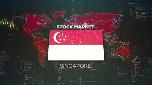 Singapore Stock Market Chart Background With Flag