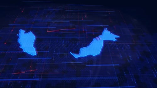 Digital Malaysia Map with Data Overlay and Tech Background