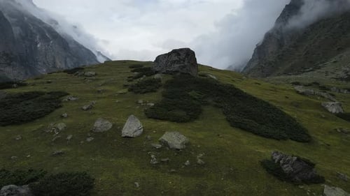 Dramatic Mountain Valley Cloudscape Scenic Aerial View