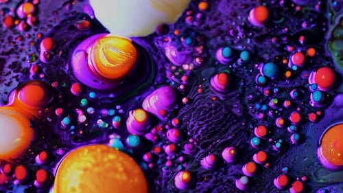 A Beautiful and Colorful Abstract Fluid Artwork Featuring Dynamic Bubbles and Artistic Swirls