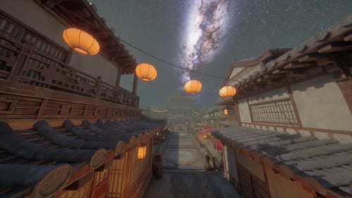 Exploring a Traditional Japanese Village Under a Starry Night Sky