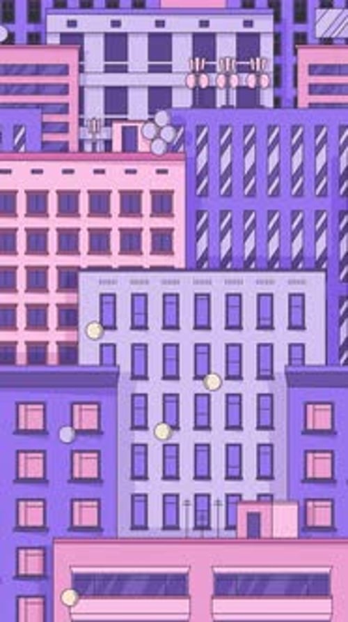 Pastel purple urban cityscape buildings lofi vertical animation