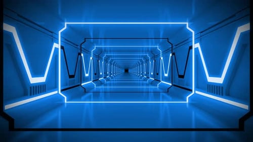 Blue Digital Neon Tunnel 4K