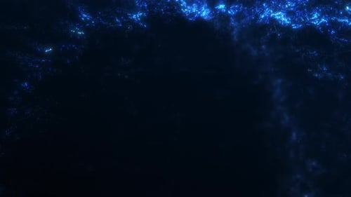 Blue glowing fractal particle field flowing in dark space