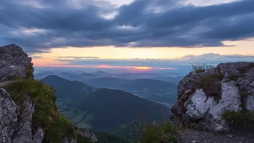 Mountainous Landscape View at Sunset Over Valley