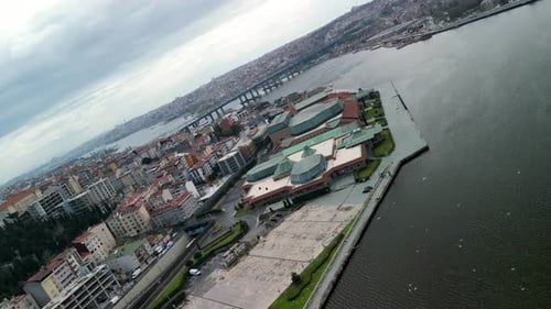 Halic Congress Center and Golden Horn Bridge camera roll shot